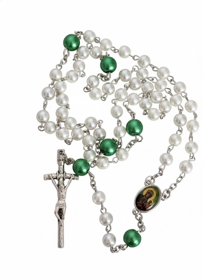 Różaniec szklany – Matka Boża Częstochowska i Jezus Miłosierny – 8 mm (etui gratis) - obrazek 4