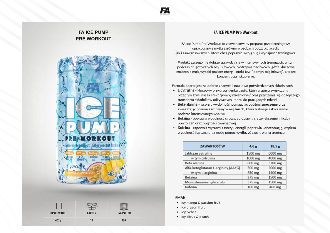 Fitness Authority ICE Pump Pre Workout 463g - Icy dragon fruit - obrazek 2